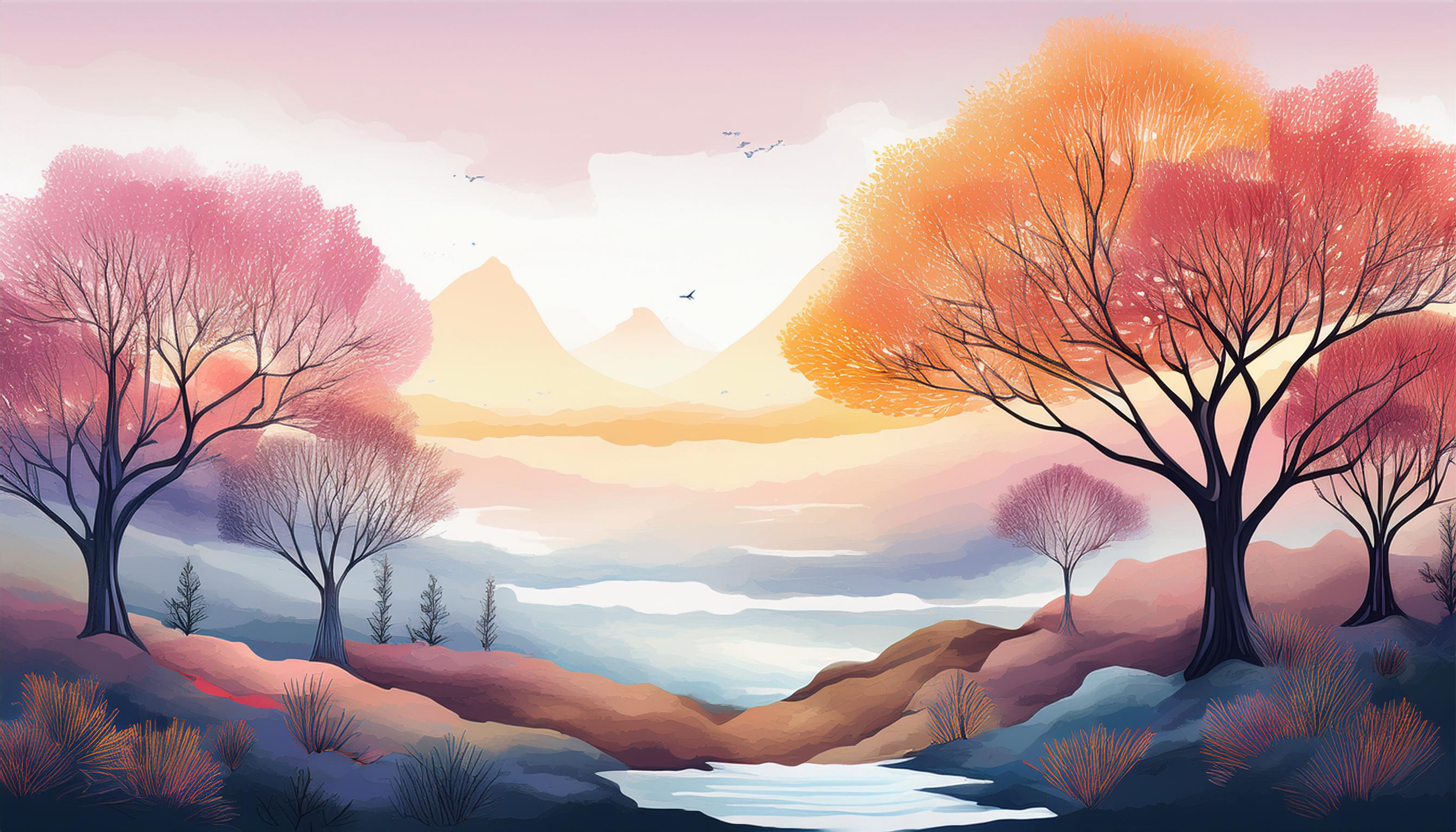 serene watercolor tree landscape 08 497