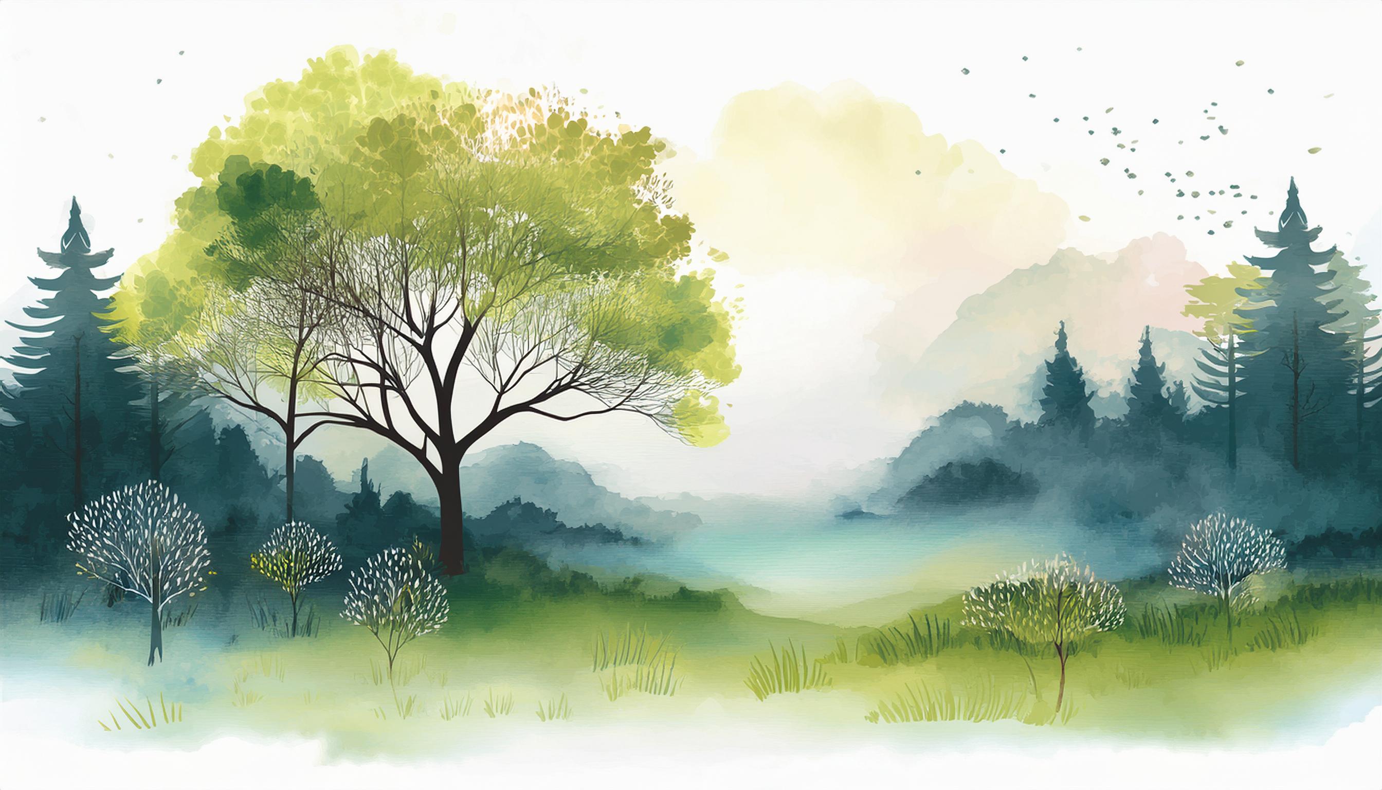 serene watercolor tree landscape 09 22