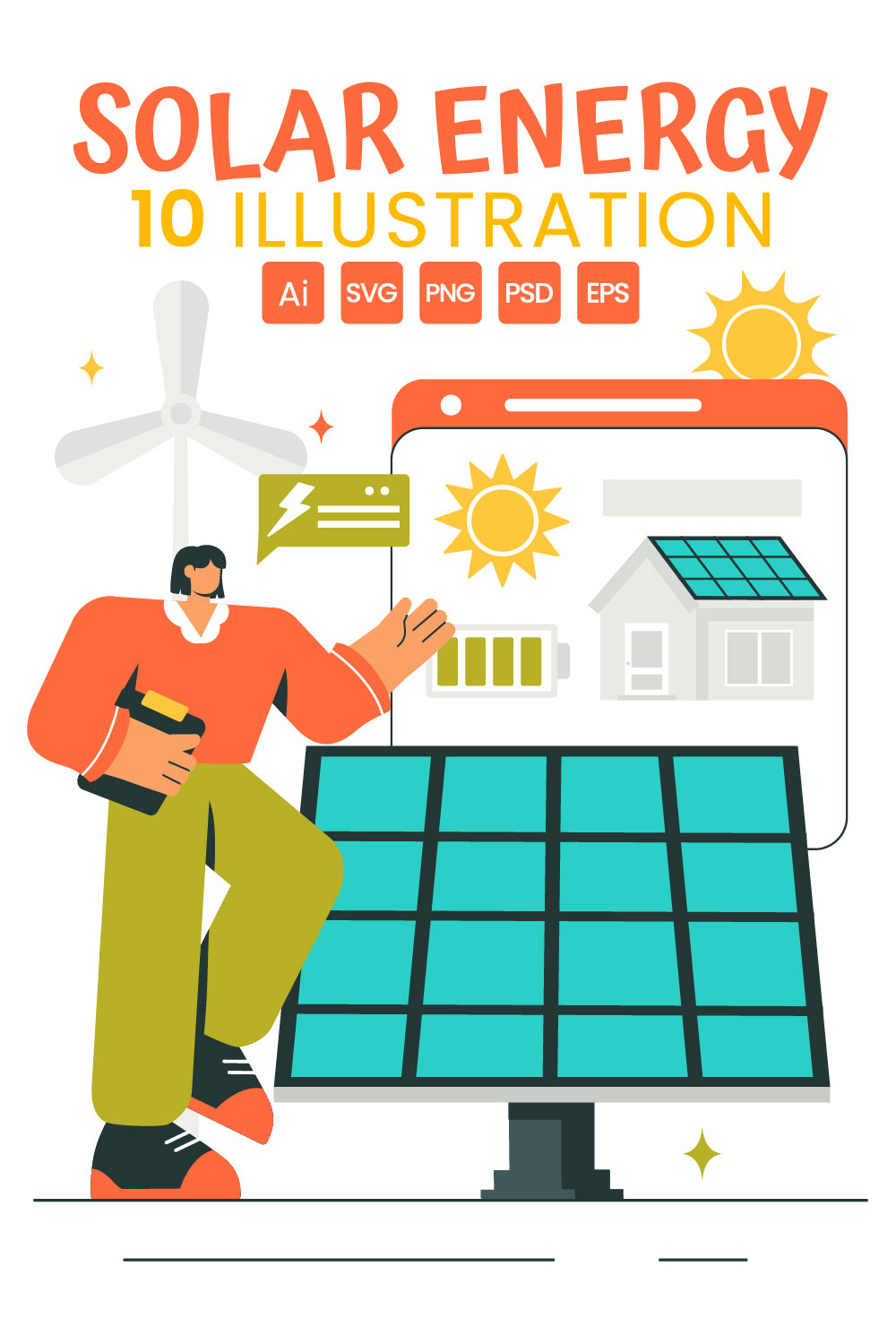 9 Solar Energy Installation Illustration pinterest preview image.