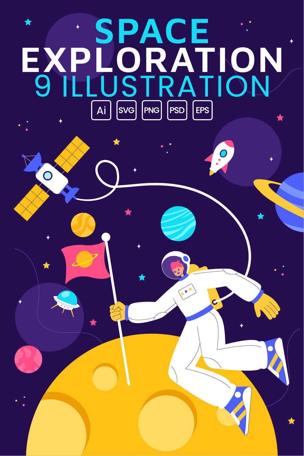 9 Space Exploration Illustration pinterest preview image.