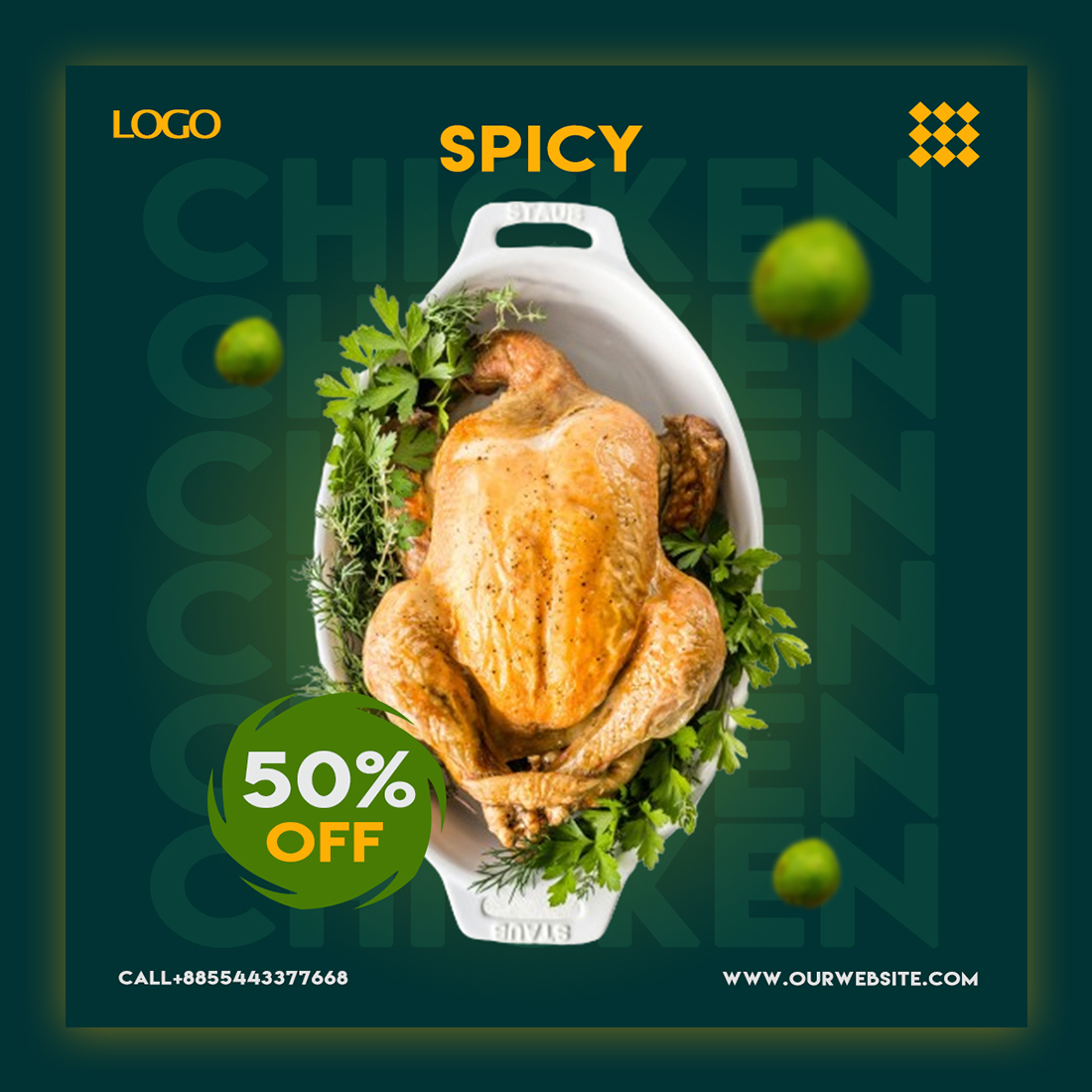 Spicy chicken Social Media Instagram Post Template This is a Professional Social media Template preview image.