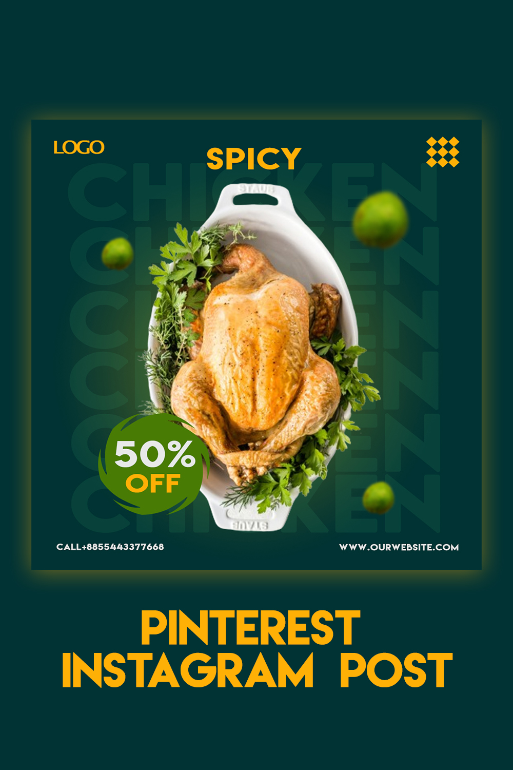 Spicy chicken Social Media Instagram Post Template This is a Professional Social media Template pinterest preview image.