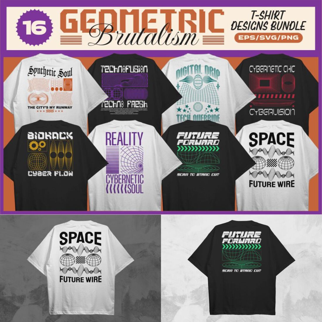 Geometric Brutalism T-shirt Designs Vector Bundle with Urban Theme cover image.