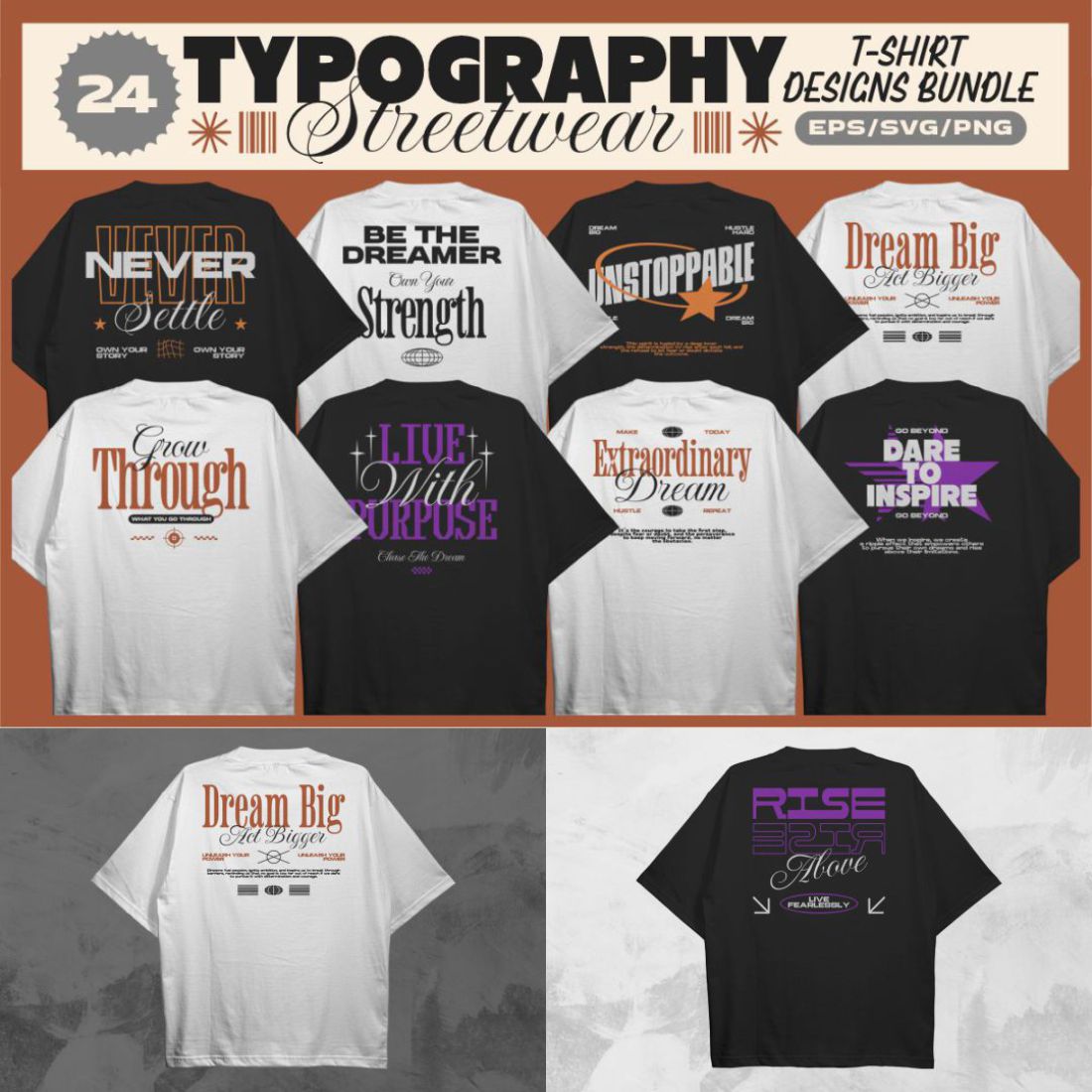 Typography Streetwear T-shirt Designs Vector Bundle cover image.