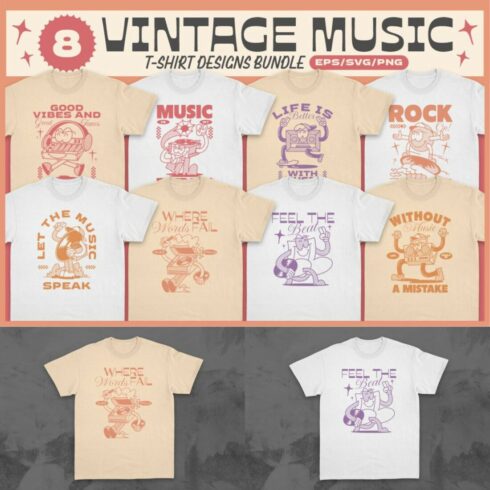 Vintage Music T-shirt Designs Bundle Vector cover image.