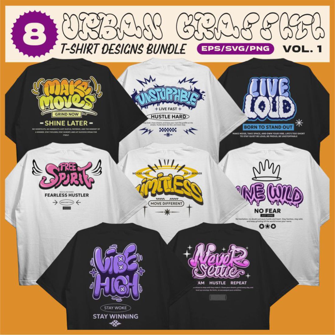 Urban Graffiti Vector T-shirt Designs Bundle cover image.