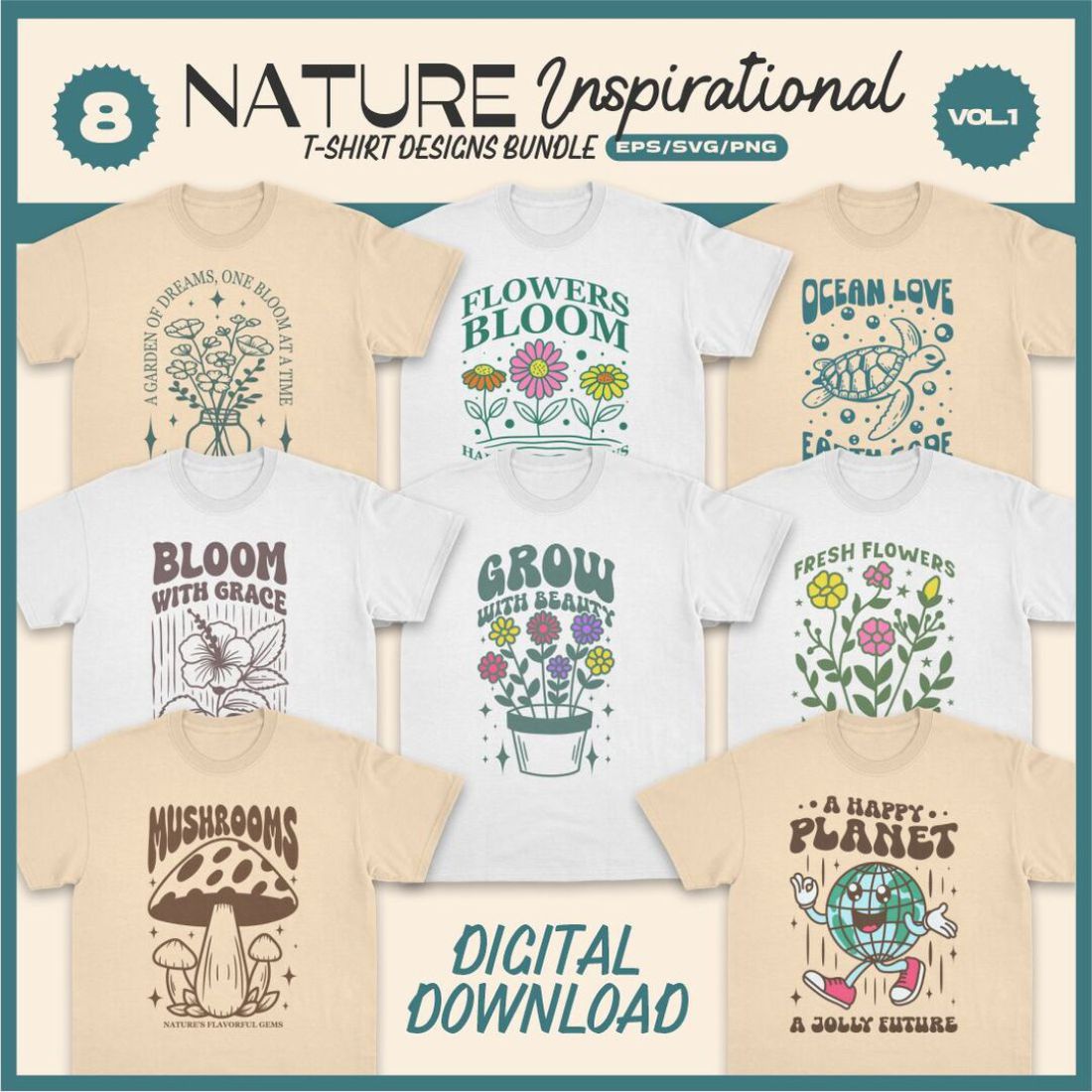 Nature Inspirational T-shirt Designs Vector Bundle cover image.