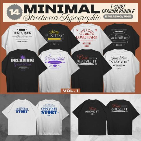 Minimalist Streetwear Typography T-shirt Designs Bundle cover image.