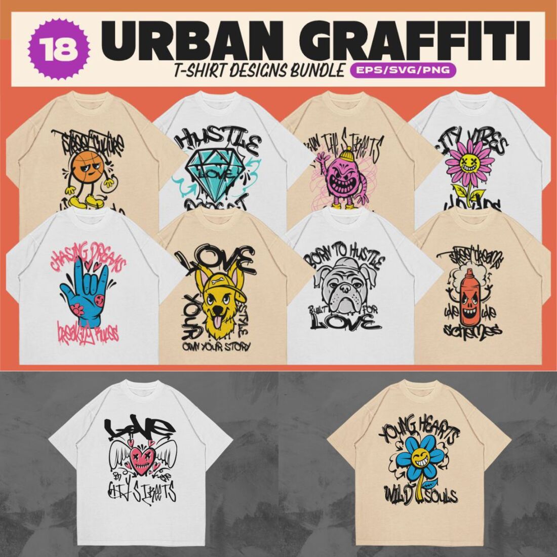 Urban Graffiti T-shirt Designs Bundle cover image.