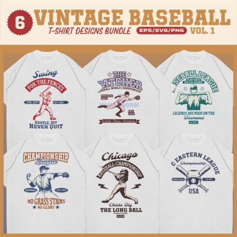 Vintage Baseball T-shirt Designs Vector Bundle v1 cover image.