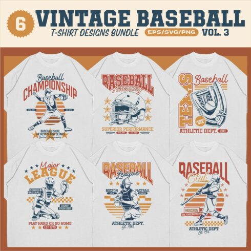 Vintage Baseball T-shirt Designs Vector Bundle V3 cover image.