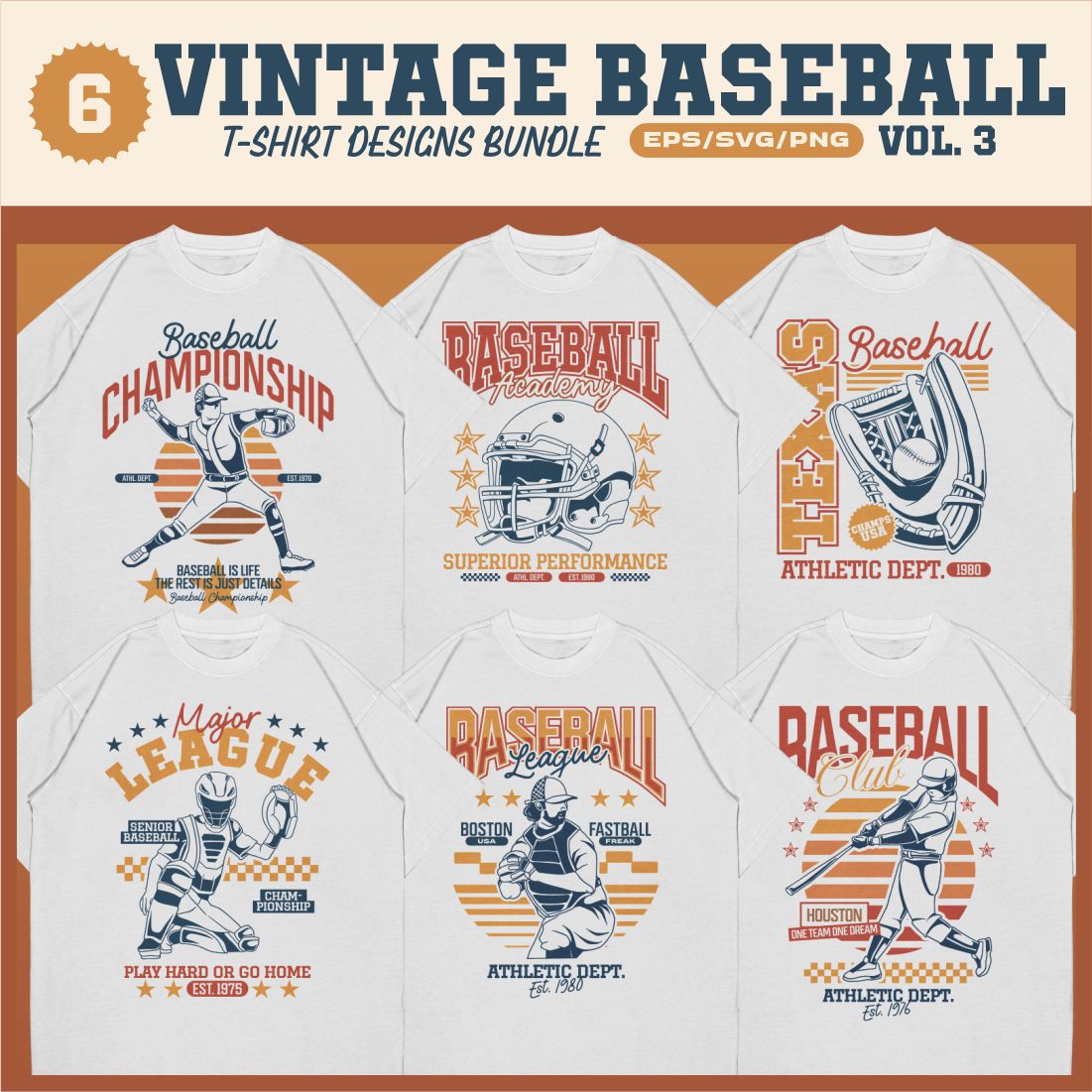 Vintage Baseball T-shirt Designs Vector Bundle V3 cover image.