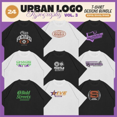 Urban Logo Typography T-shirt Designs Bundle v3 cover image.