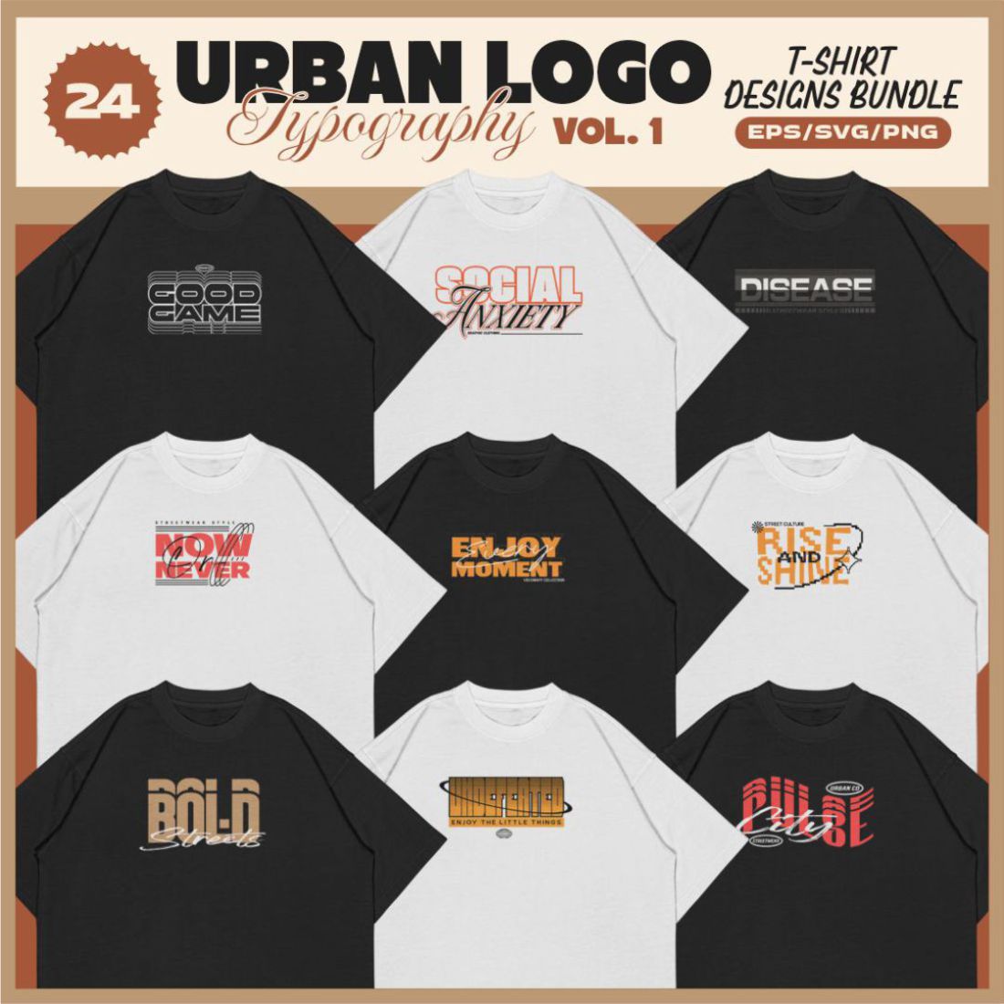 Urban Logo Typography T-shirt Designs v1 cover image.