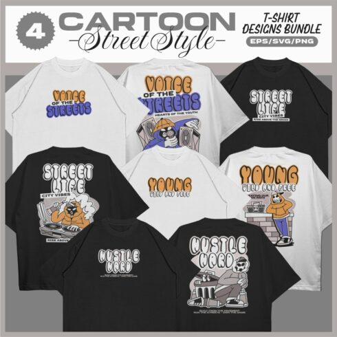 Cartoon Street Style T-shirt Designs Vector Bundle cover image.