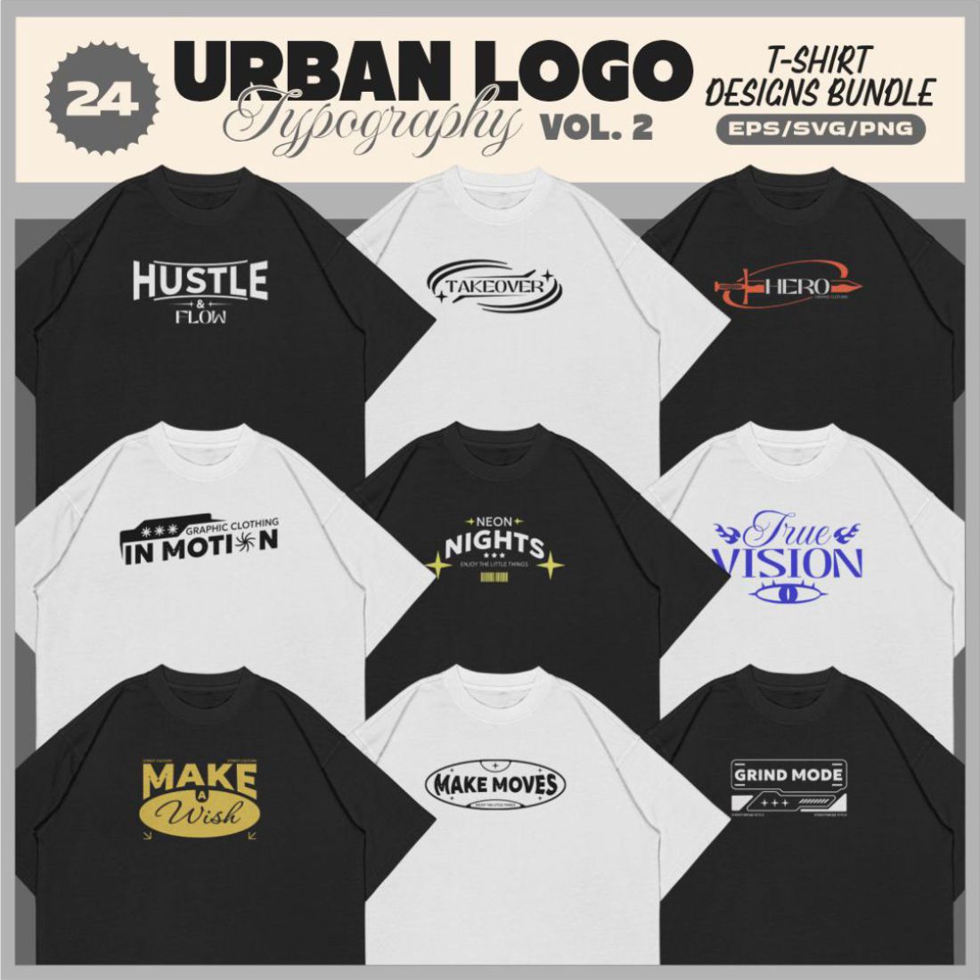 Urban Logo Typography T-shirt Designs v2 cover image.