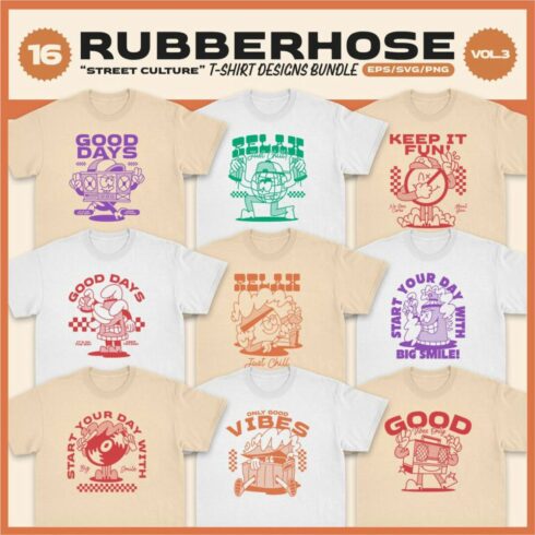 Rubberhose Street Culture Cartoon T-shirt Designs Vector Bundle cover image.