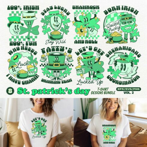 St Patrick's Day Vector T-shirt Designs Bundle v2 cover image.