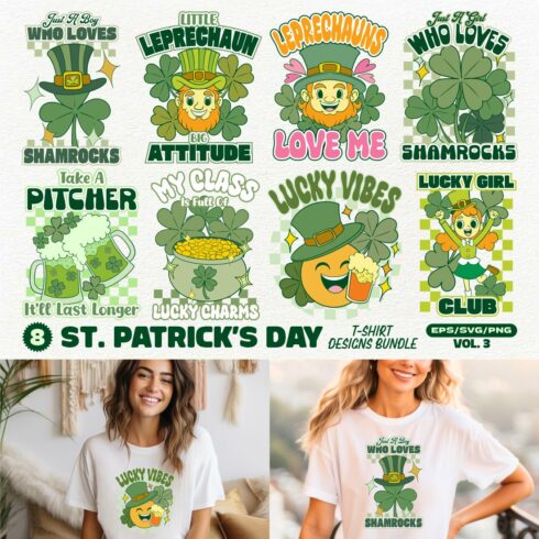 St Patrick's Day T-shirt Designs Vector Bundle v3 cover image.