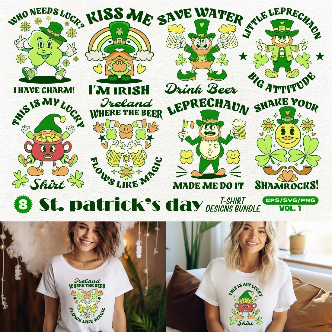 St Patrick's Day T-shirt Designs Vector v1 cover image.