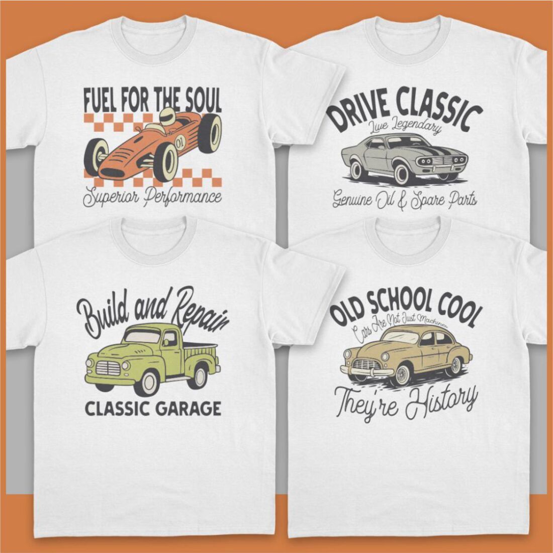 Vintage Classic Car T-shirt Designs Bundle preview image.