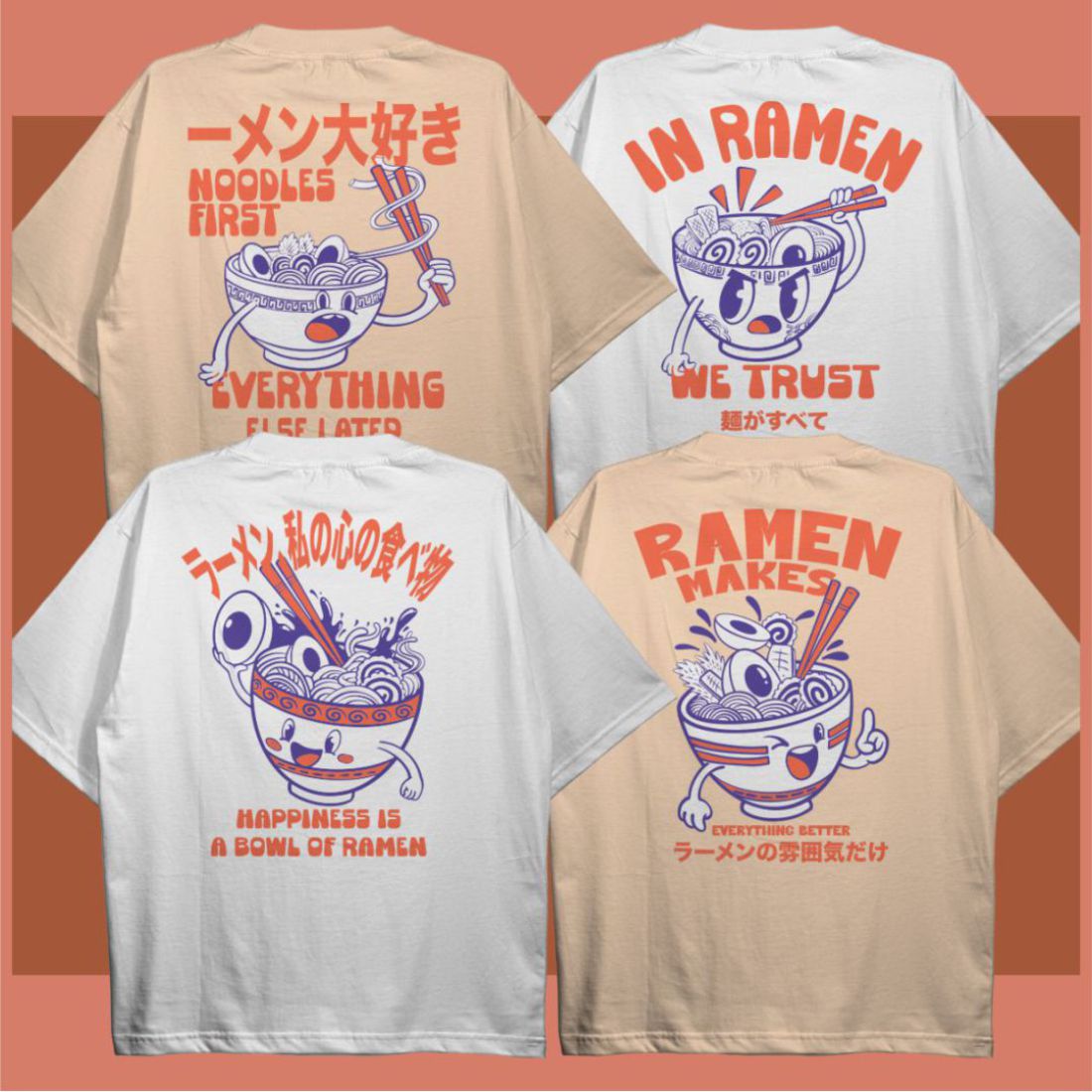 Vintage Ramen Japanese T-shirt Designs Bundle preview image.