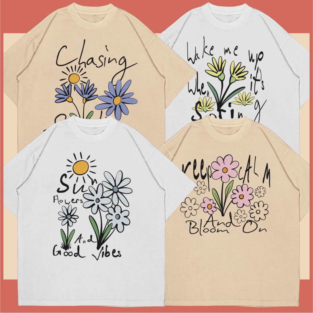 Spring Flowers Hand-Drawn T-shirt Designs Vector Bundle preview image.