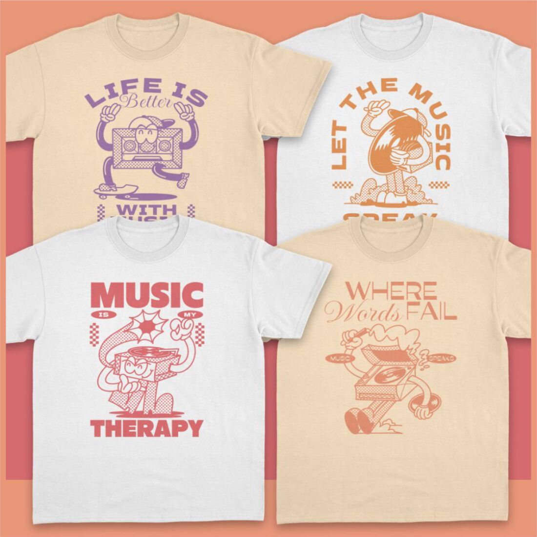 Vintage Music T-shirt Designs Bundle Vector preview image.