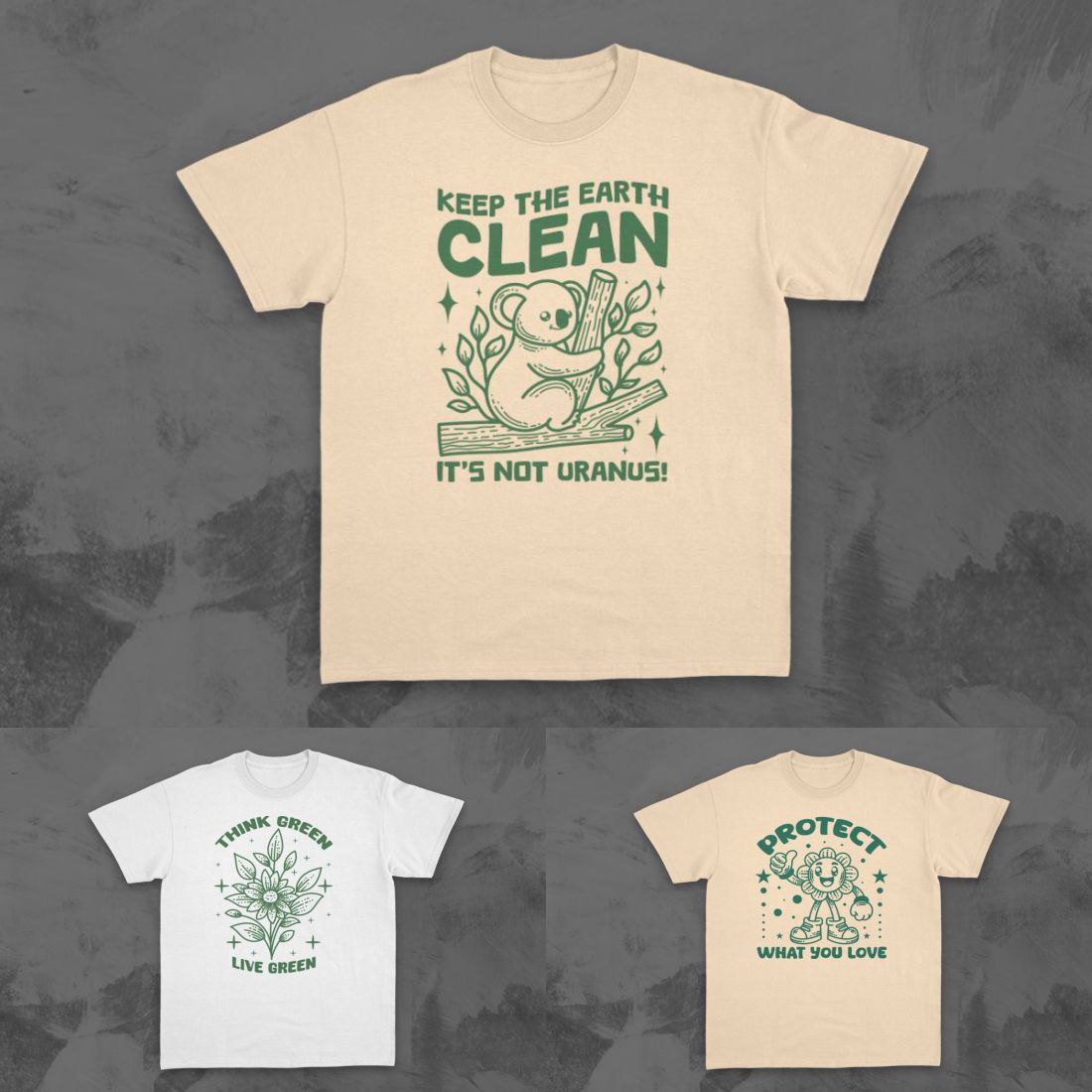 Retro Environment T-shirt Designs Vector Bundle with Earth Day Themes preview image.