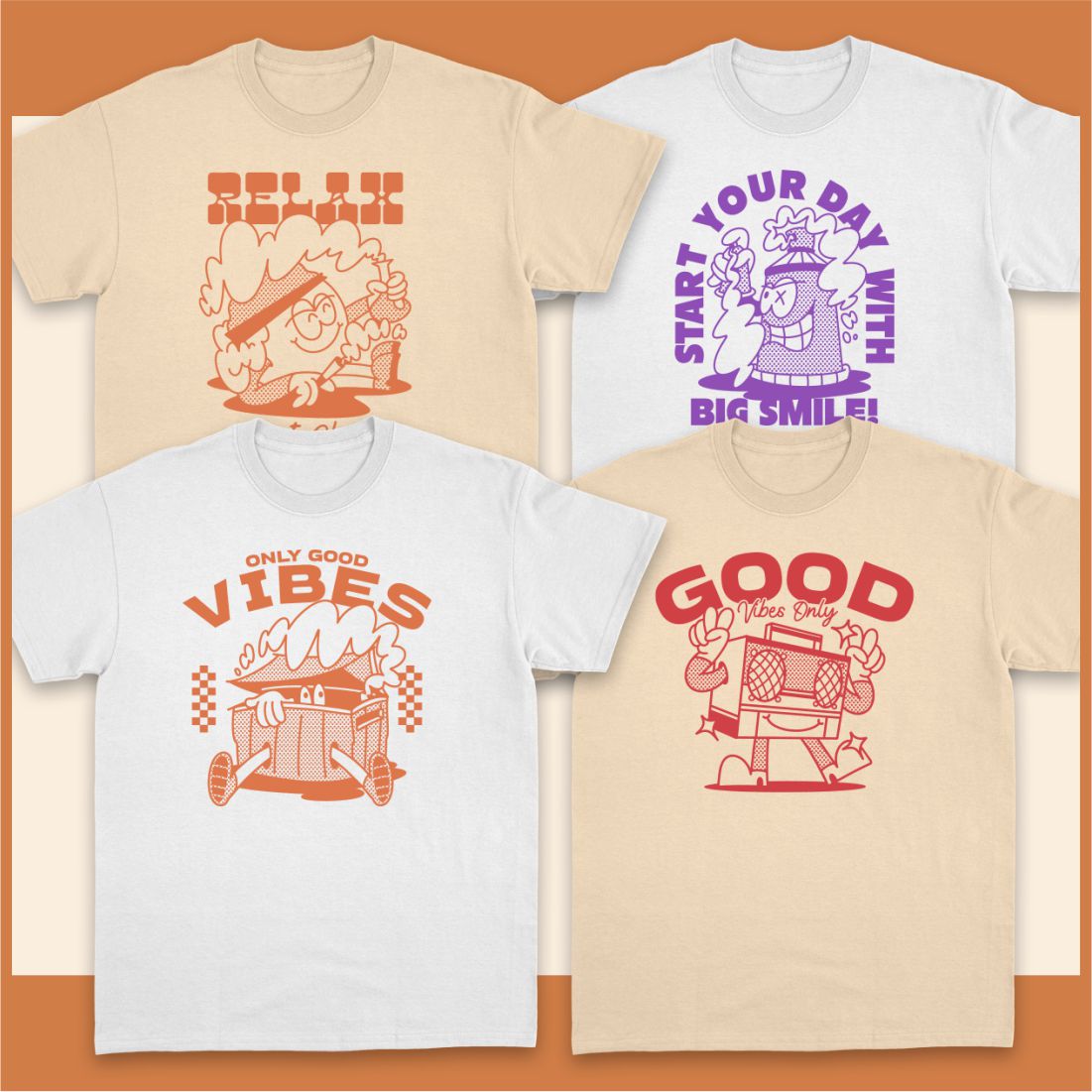 Rubberhose Street Culture Cartoon T-shirt Designs Vector Bundle preview image.