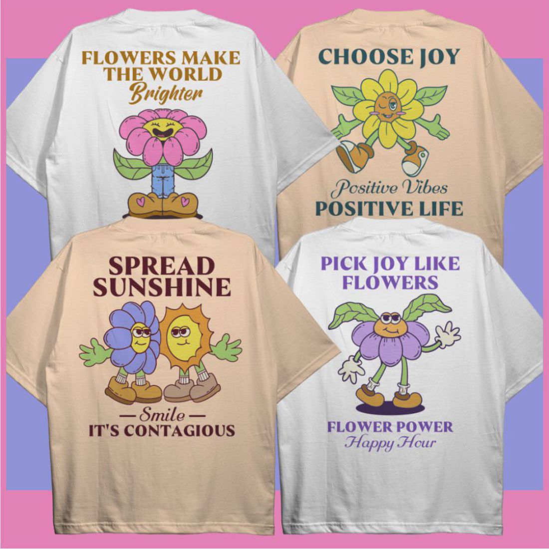 Groove Flowers Cartoon T-shirt Designs Bundle preview image.