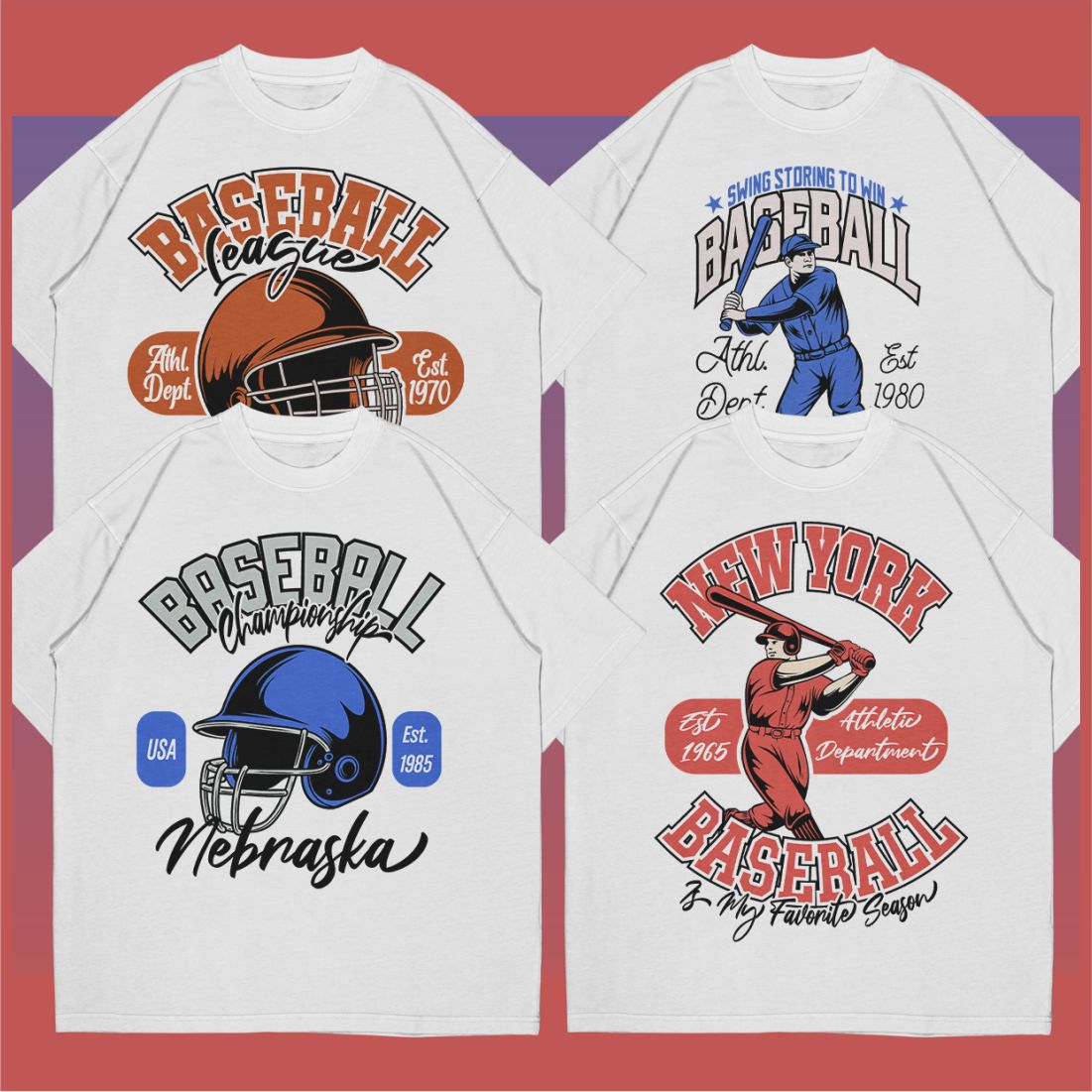 Vintage Baseball T-shirt Designs Vector Bundle v2 preview image.