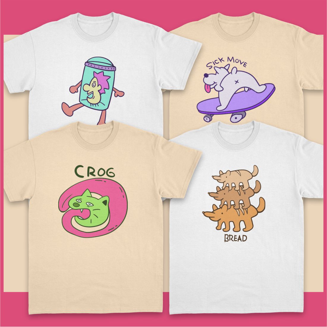 Funny Pop Cartoon Animals T-shirt Designs Vector Bundle preview image.