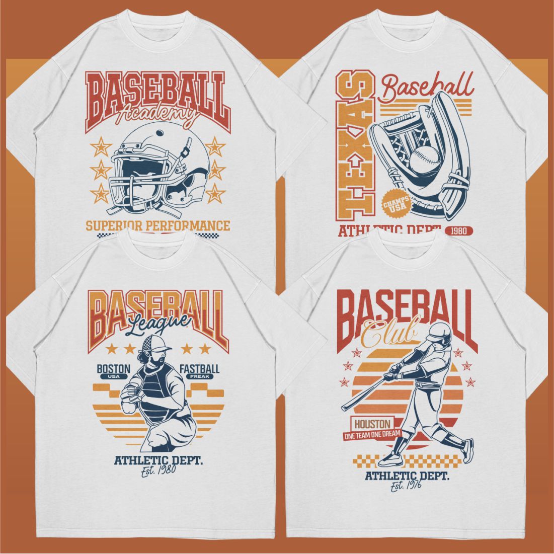 Vintage Baseball T-shirt Designs Vector Bundle V3 preview image.