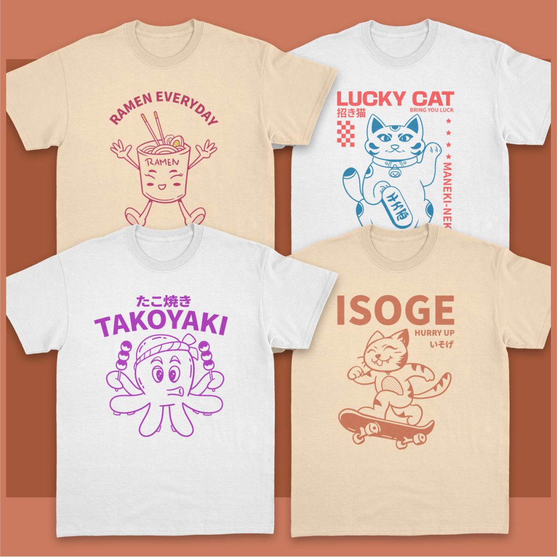 Vintage Japanese Vector T-shirt Designs Bundle preview image.