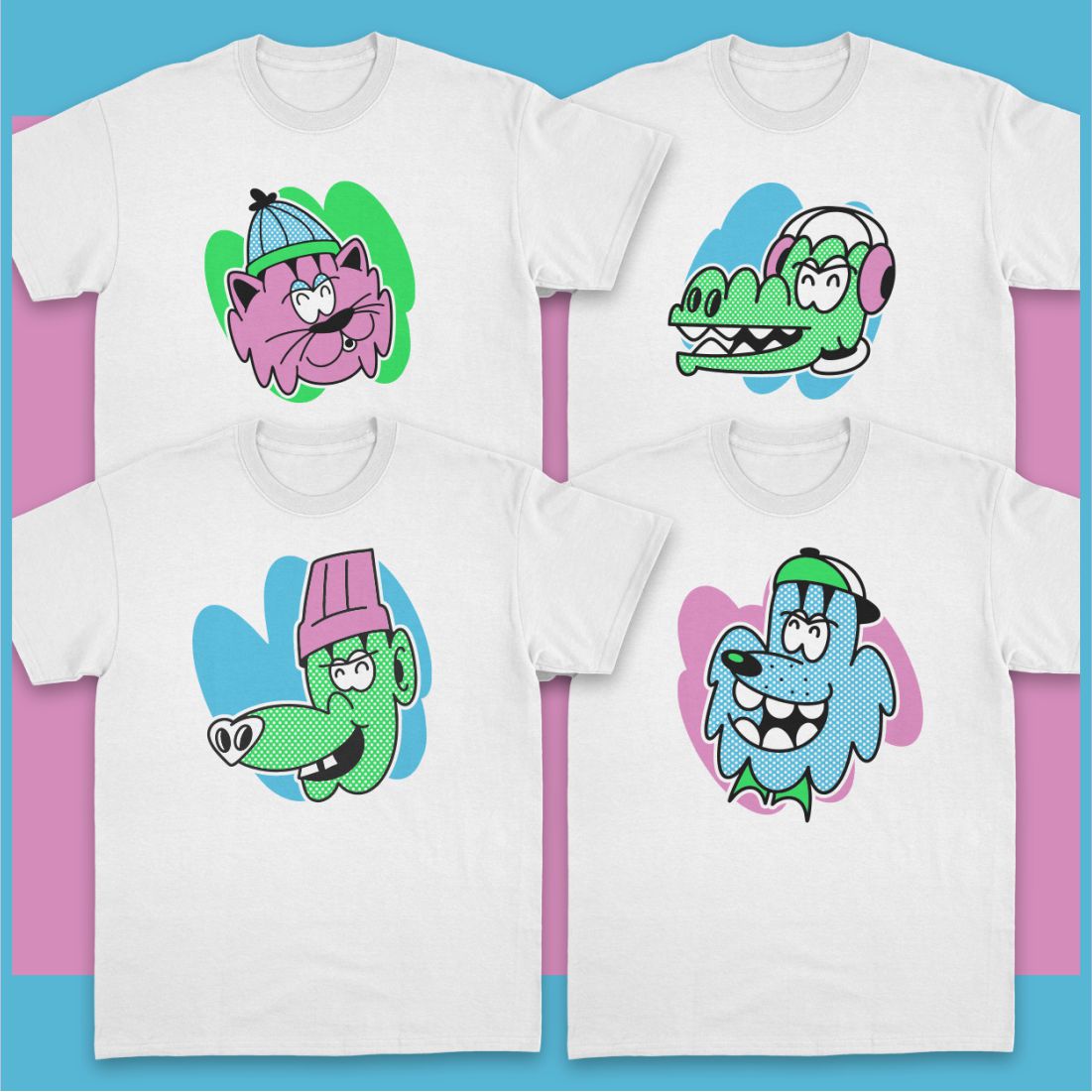 Funny Pop Animals Elements T-shirt Designs Bundle preview image.