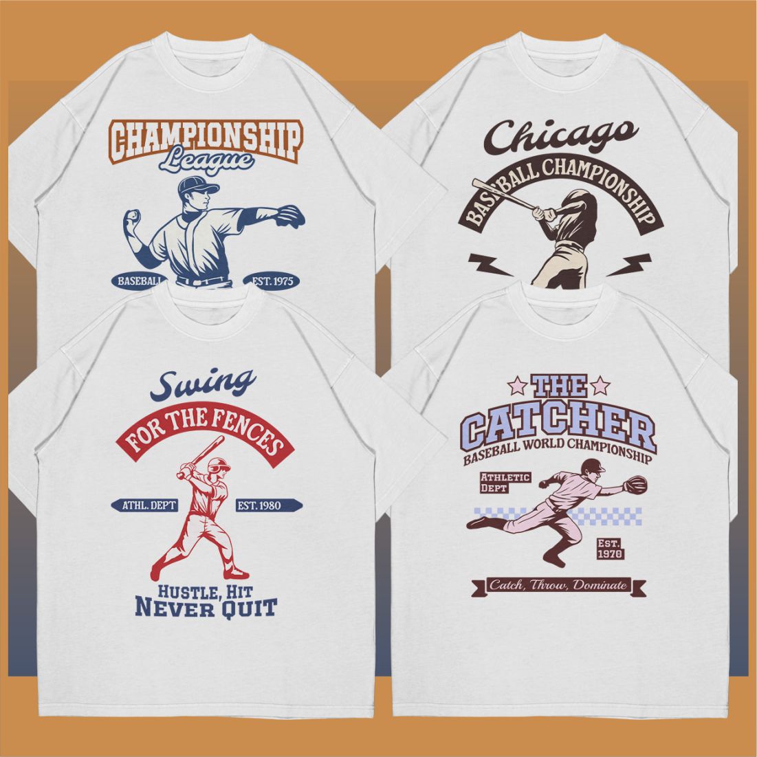 Vintage Baseball T-shirt Designs Vector Bundle v1 preview image.