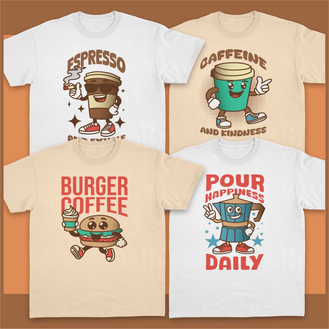 Rubberhose Coffee T-shirt Designs Vector preview image.