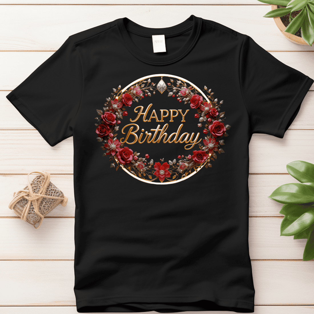 Festive Birthday Floral Circle with Roses T-shirt Design Bundle cover image.