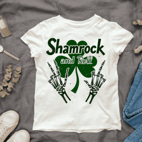 Shamrock and Roll Typography T-shirt Design cover image.