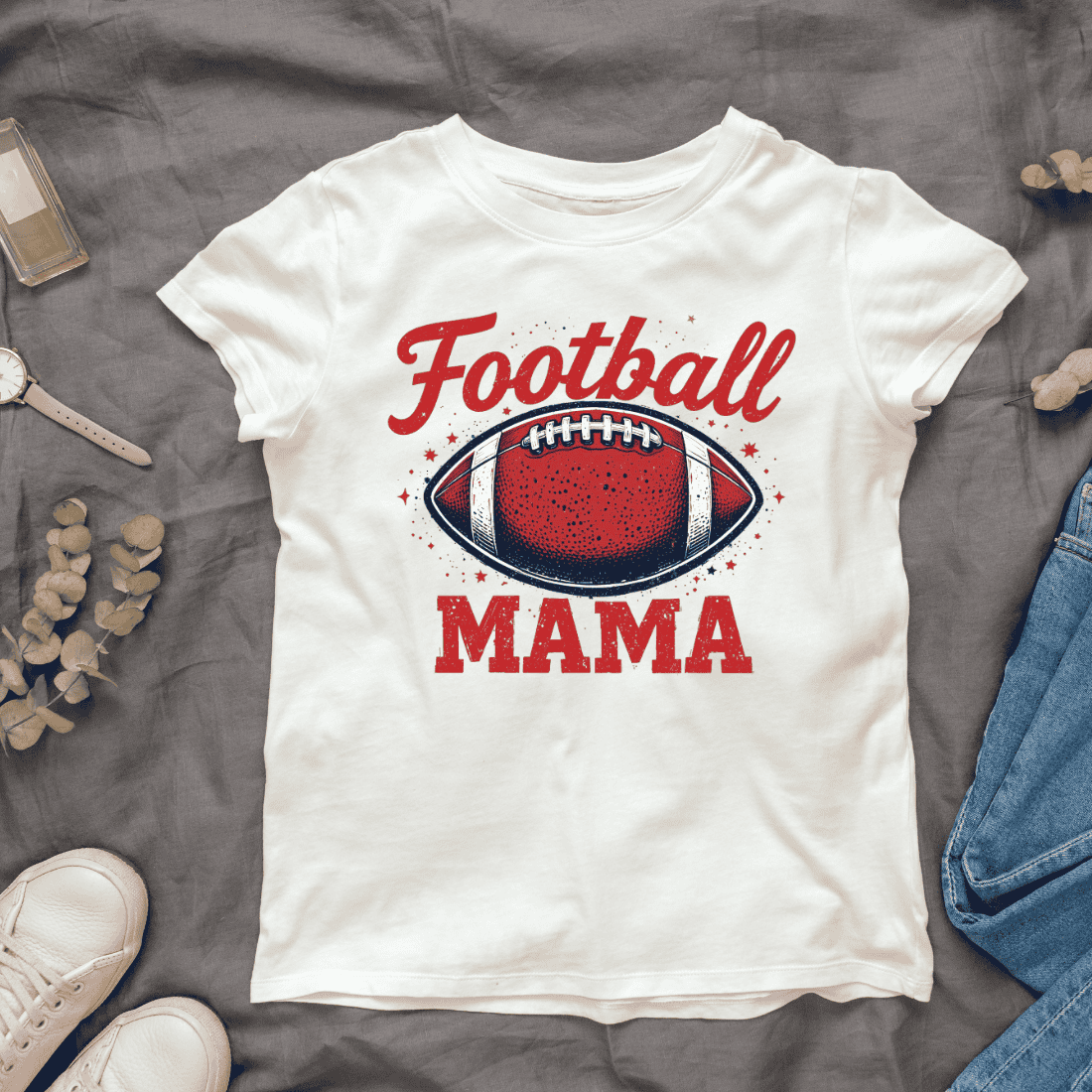 Football Mama Typography T-shirt Design cover image.