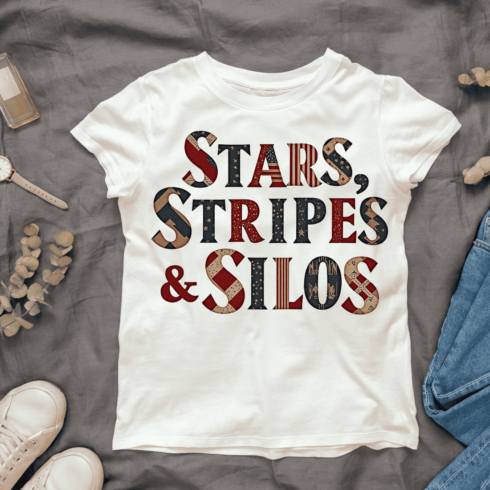 American Themed Stars and Stripes with Silos T-shirt Design Bundle cover image.