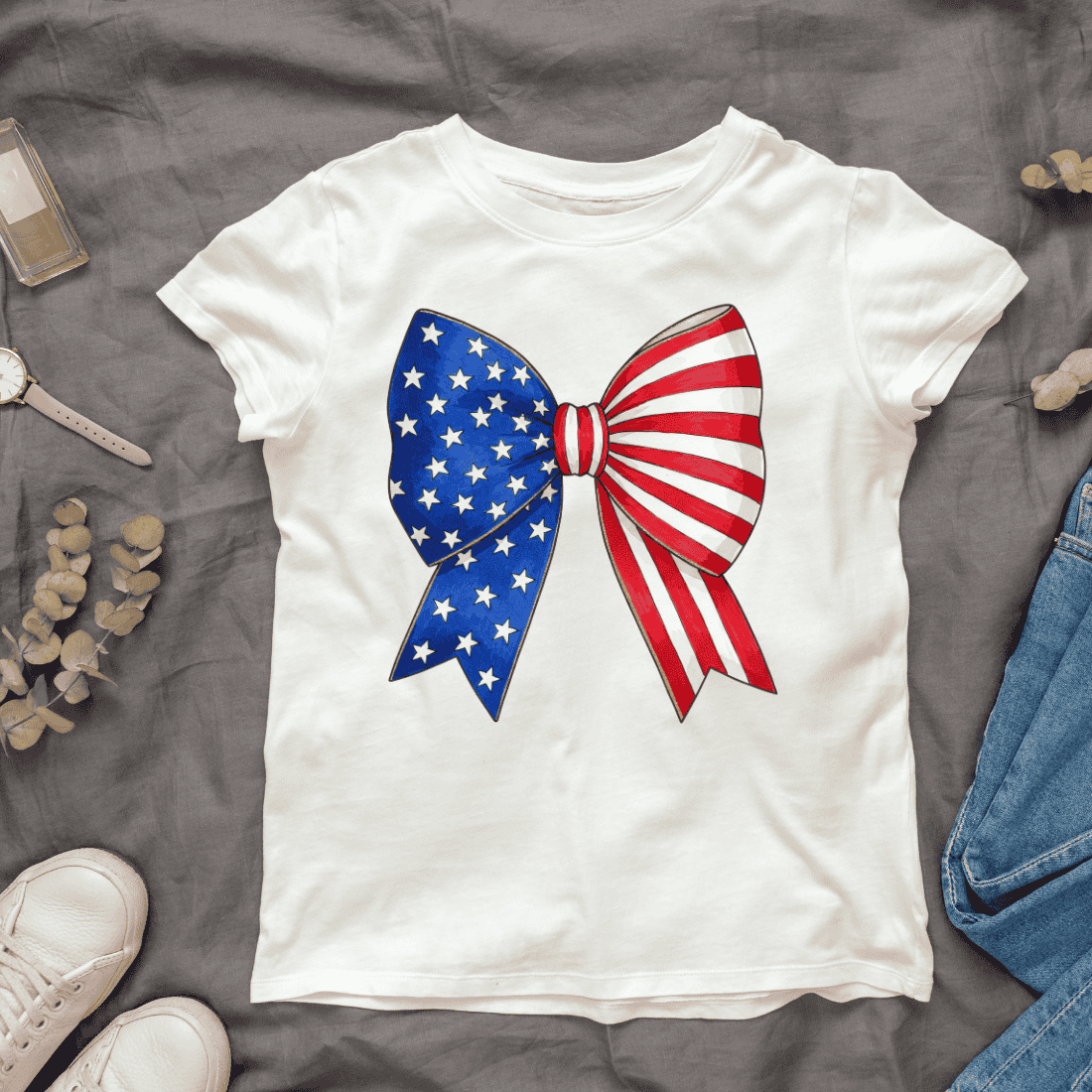 USA Flag Bow T-shirt Design cover image.