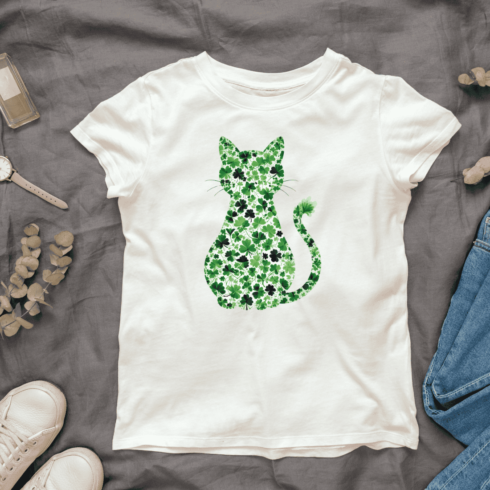 Clover Cat St Patrick's Day T-shirt Design cover image.