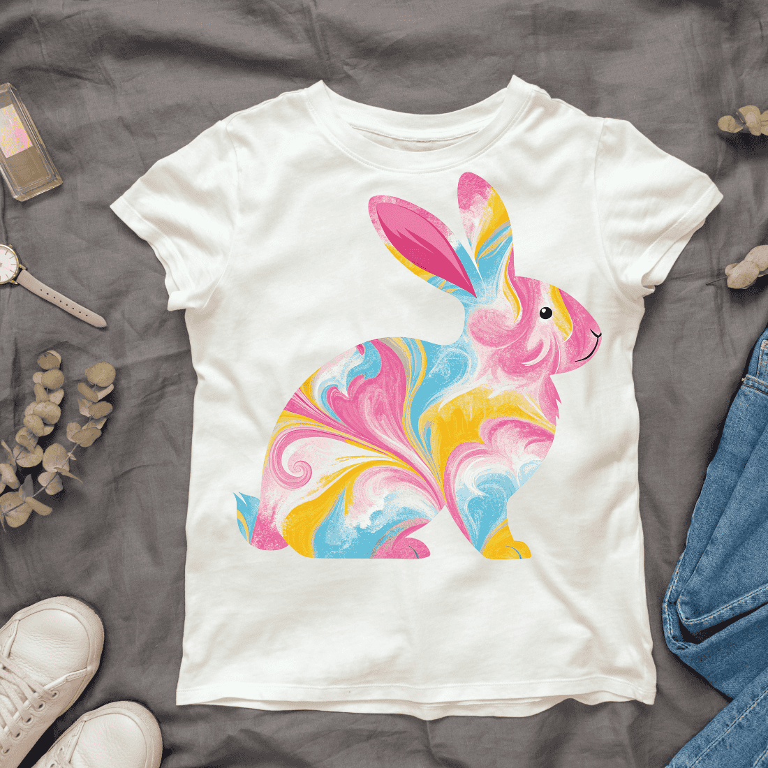 Watercolor Marbled Bunny T-shirt Design Bundle cover image.