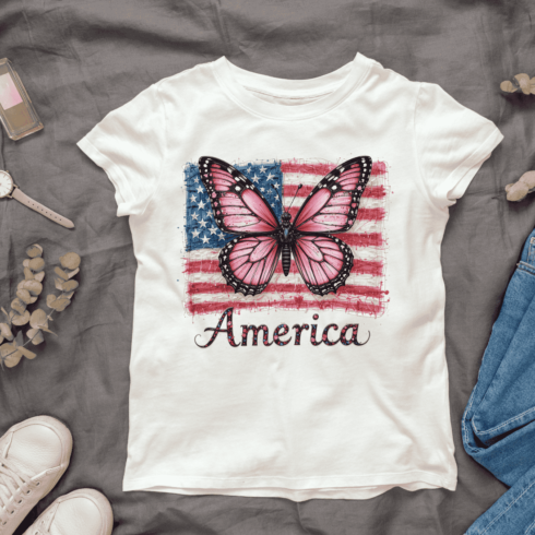 USA Flag Butterfly T-shirt Design cover image.