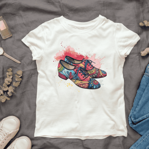 Colorful Patterned Dance Shoes T-shirt Design cover image.