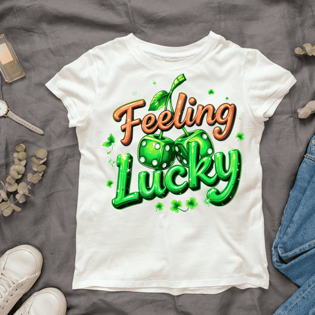 Feeling Lucky Charm - Clover and Quote T-shirt Design Bundle cover image.