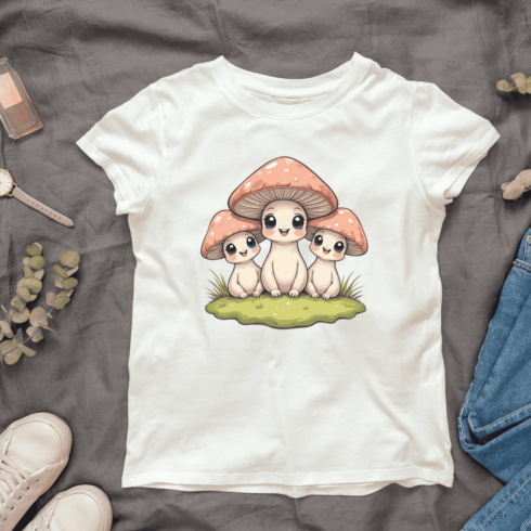 Happy Mushroom Family T-shirt Design cover image.