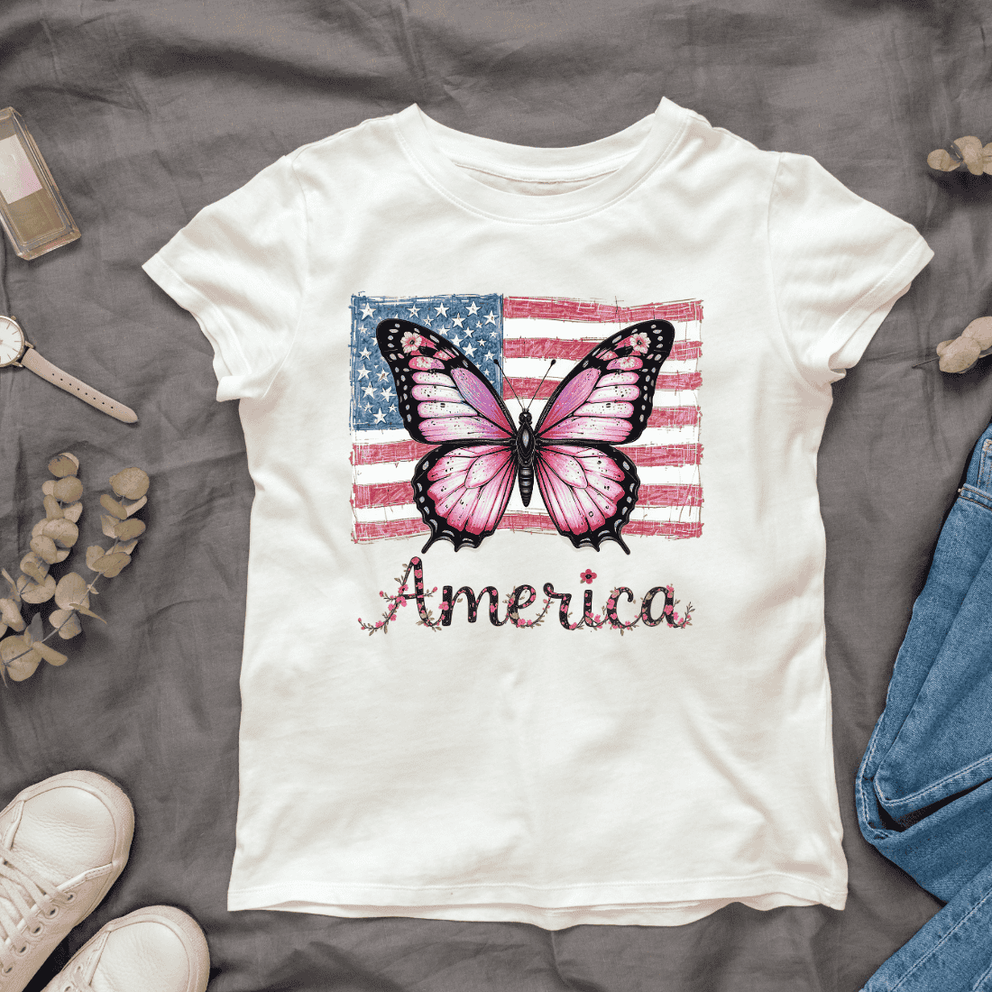 Patriotic Butterfly America T-shirt Design cover image.